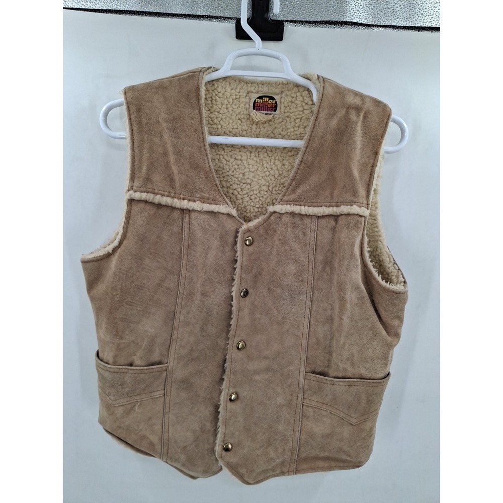 Miller 1970s Genuine Leather Suede Sherpa-Lined XL Vest.‎